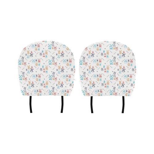 Hand Drawn Windmill Pattern Car Headrest Cover