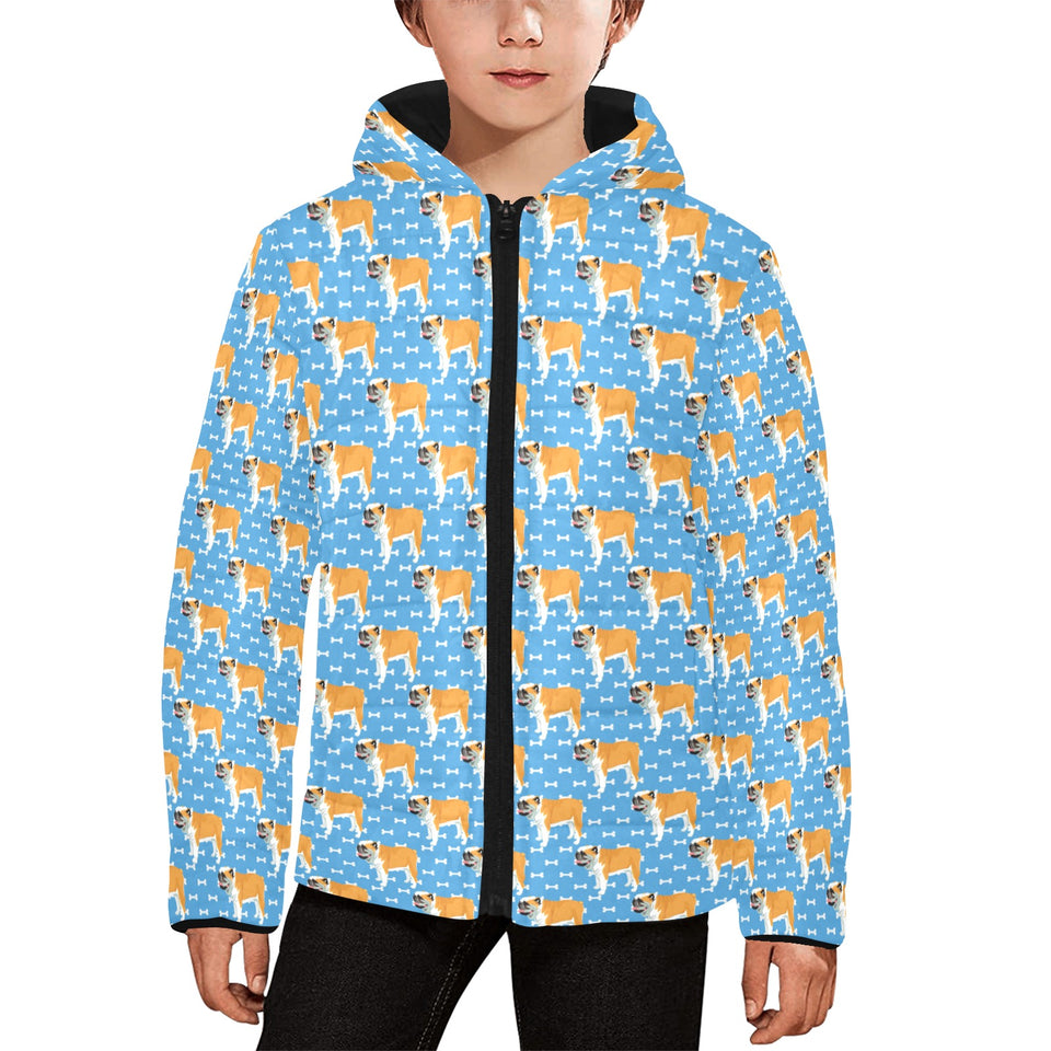 English Bulldog Pattern Print Design 04 Kids' Boys' Girls' Padded Hooded Jacket