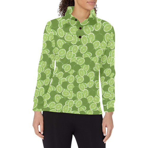 Lime Pattern Background Women's Long Sleeve Polo Shirt