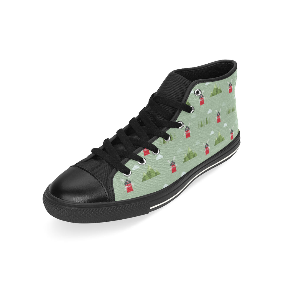 Windmill Green Pattern Men's High Top Canvas Shoes Black