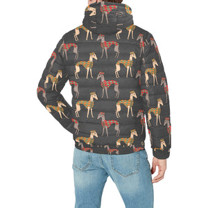 Greyhound Pattern Print Design 01 Men's Padded Hooded Jacket(ModelH42)