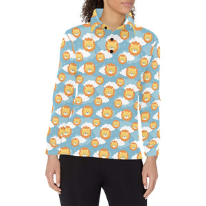 Lion Pattern Print Design 05 Women's Long Sleeve Polo Shirt