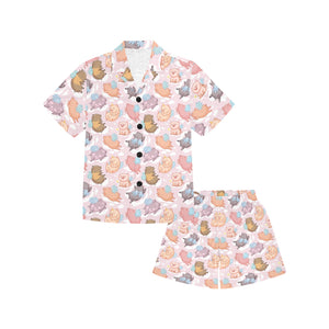 Pig Pattern Print Design 02 Kids' Boys' Girls' V-Neck Short Pajama Set