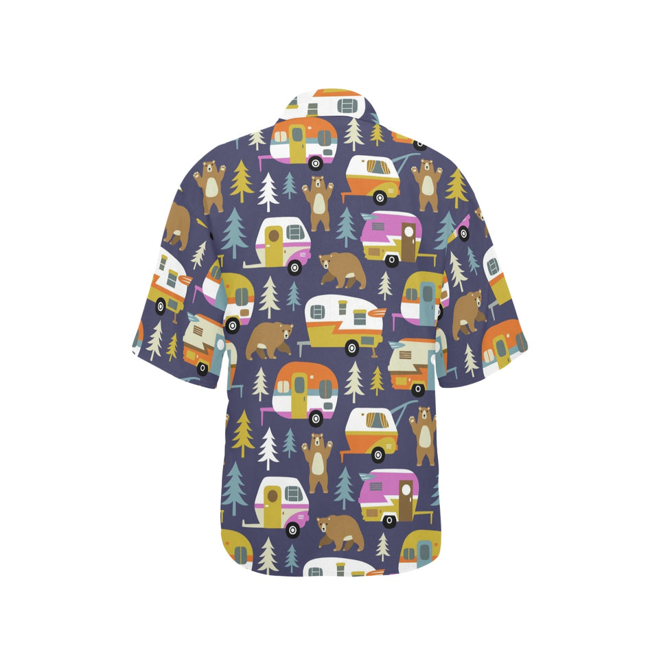 Camper Van Pattern Print Design 02 Women's All Over Print Hawaiian Shirt