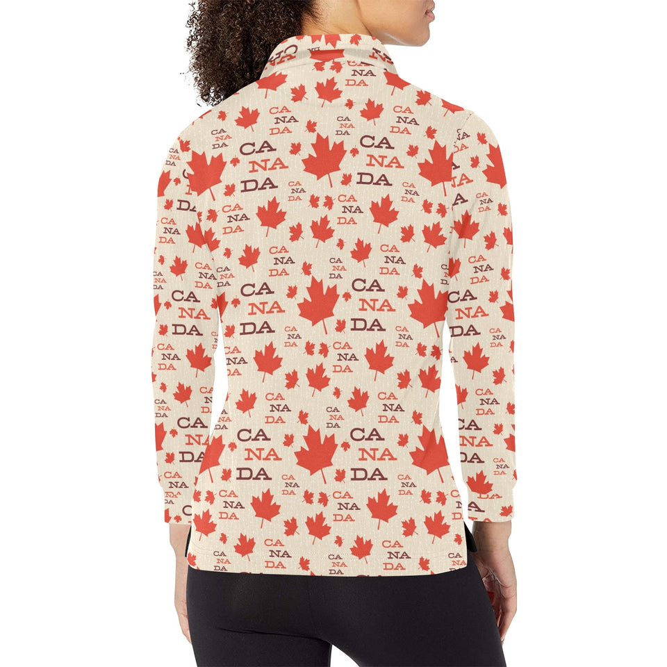 Canada Pattern Print Design 02 Women's Long Sleeve Polo Shirt