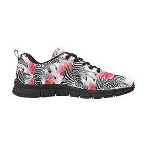 Zebra Red Hibiscus Pattern Men's Sneakers Black