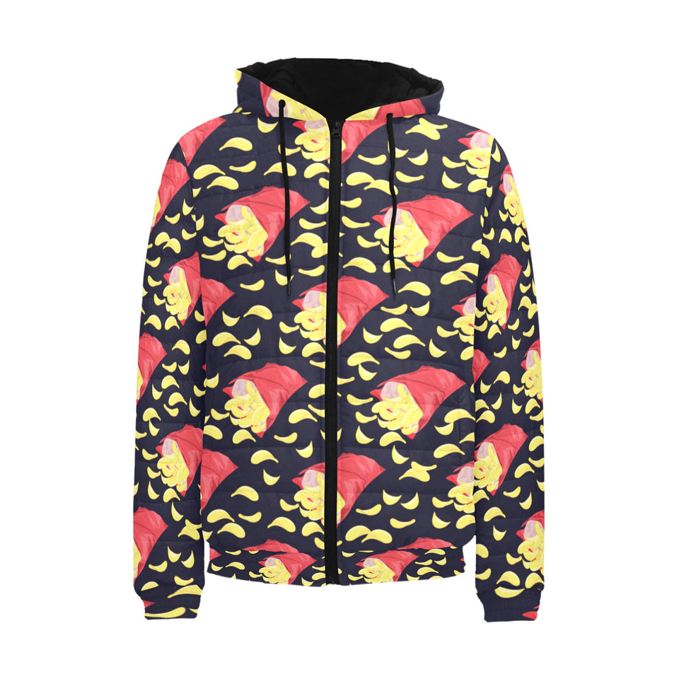 Potato Chips Pattern Print Design 05 Men's Padded Hooded Jacket(ModelH42)