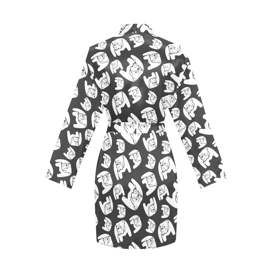 English Bulldog Pattern Print Design 02 Women's Long Sleeve Belted Night Robe