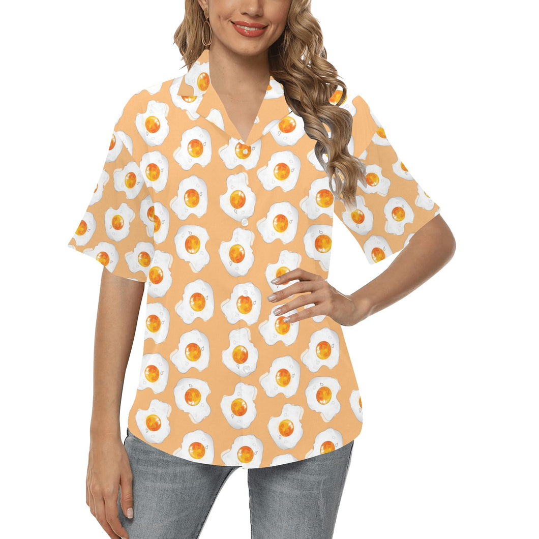 Fried Eggs Pattern Print Design 01 Women's All Over Print Hawaiian Shirt