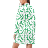 Green Peas Pattern Print Design 01 Women's Long Sleeve Belted Night Robe