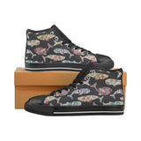 Whale Flower Tribal Pattern Men's High Top Canvas Shoes Black