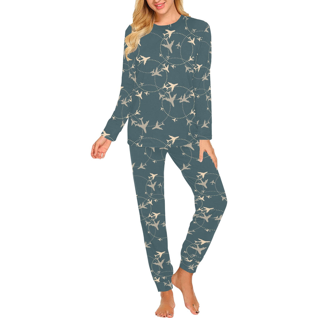 Airplane Circle Pattern Women's All Over Print Pajama Set