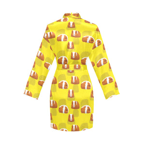 Guinea Pig Pattern Print Design 05 Women's Long Sleeve Belted Night Robe