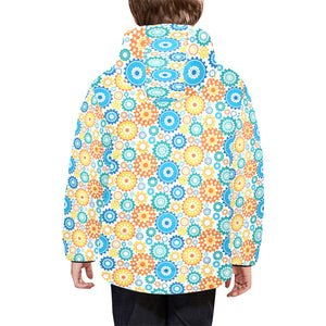 Gear Pattern Print Design 04 Kids' Boys' Girls' Padded Hooded Jacket