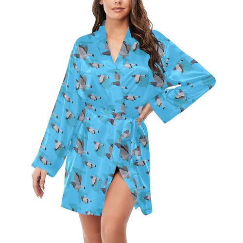 Pigeon Pattern Print Design 05 Women's Long Sleeve Belted Night Robe