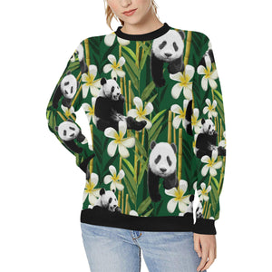 Panda Bamboo Flower Pattern Women's Crew Neck Sweatshirt