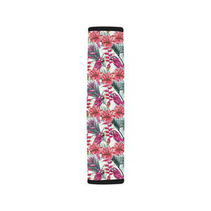 Pink Parrot Heliconia Pattern Car Seat Belt Cover