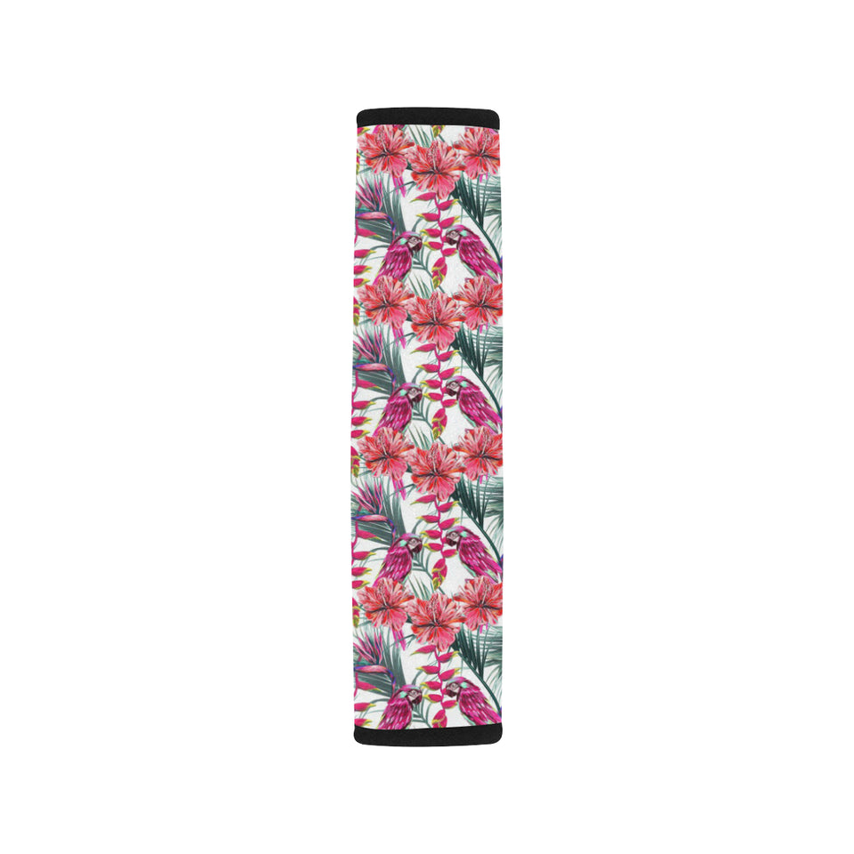 Pink Parrot Heliconia Pattern Car Seat Belt Cover