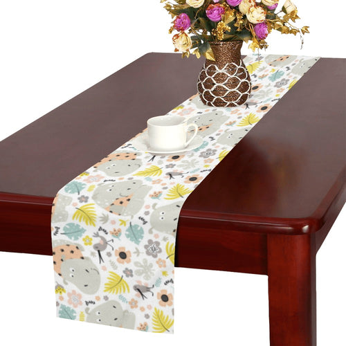 Hippopotamus Pattern Print Design 05 Table Runner