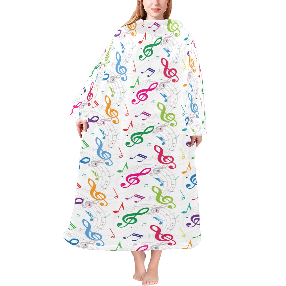 Music Notes Pattern Print Design 02 Blanket Robe with Sleeves