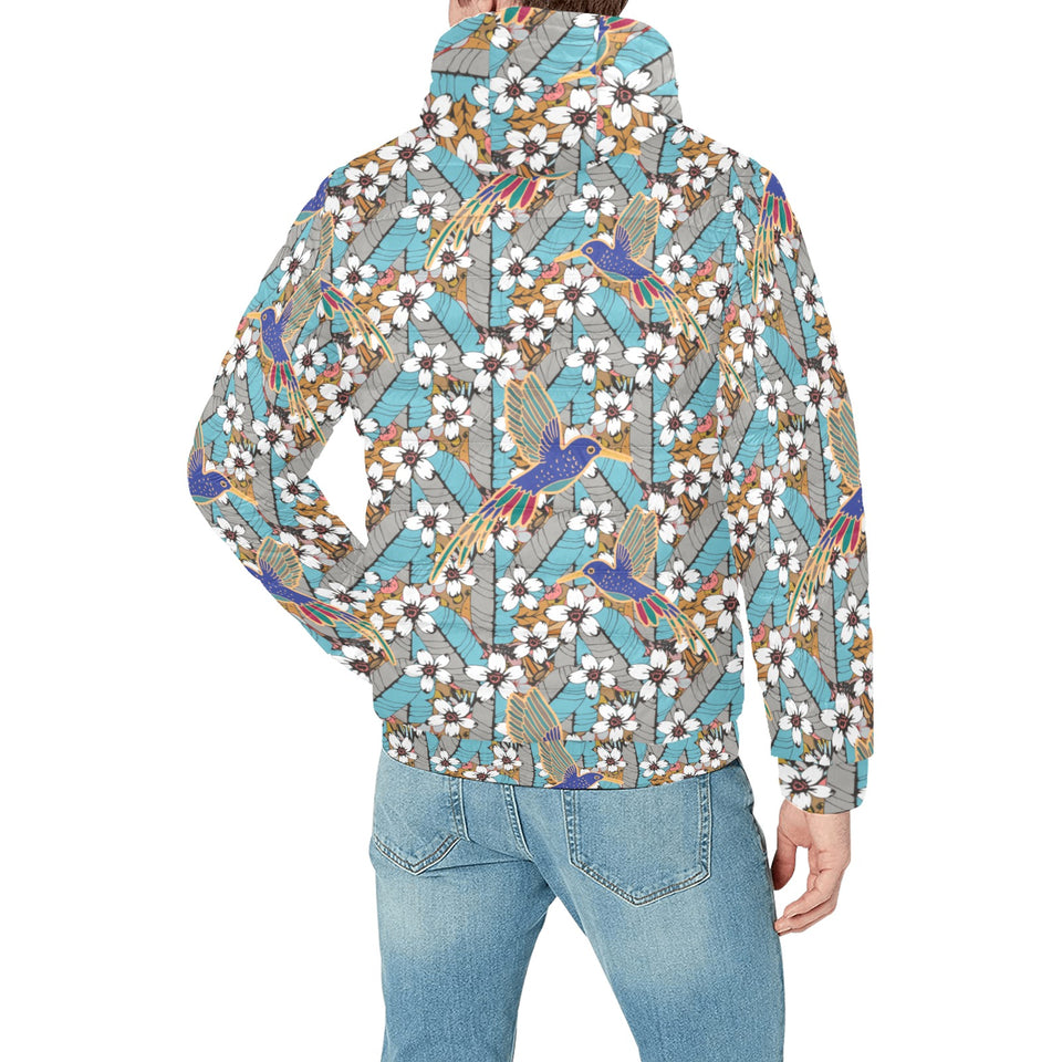 Hummingbird Pattern Print Design 02 Men's Padded Hooded Jacket(ModelH42)