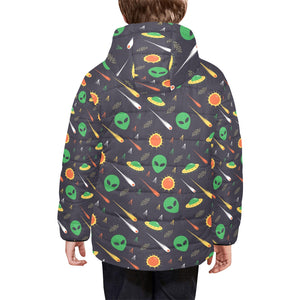 Alien Pattern Print Design 03 Kids' Boys' Girls' Padded Hooded Jacket