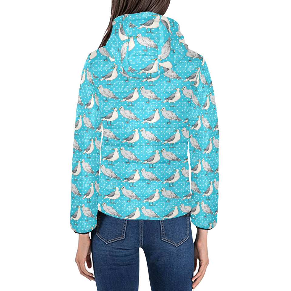 Seagull Pattern Print Design 02 Women's Padded Hooded Jacket