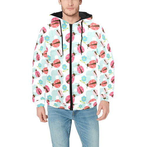 Ladybug Pattern Print Design 03 Men's Padded Hooded Jacket(ModelH42)