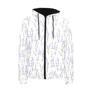 Eiffel Tower Lavender Pattern Print Design 01 Men's Padded Hooded Jacket(ModelH42)