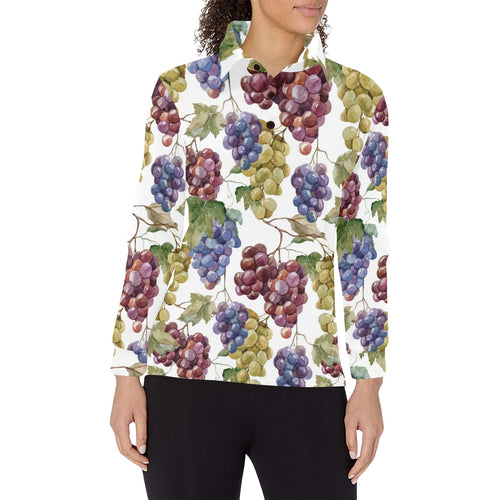 Grape Pattern Women's Long Sleeve Polo Shirt