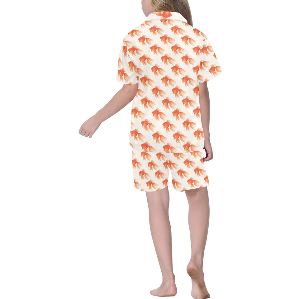 Goldfish Pattern Print Design 05 Kids' Boys' Girls' V-Neck Short Pajama Set