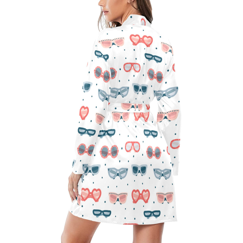 Sun Glasses Pattern Print Design 02 Women's Long Sleeve Belted Night Robe