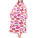 Lips Pattern Print Design 04 Blanket Robe with Sleeves