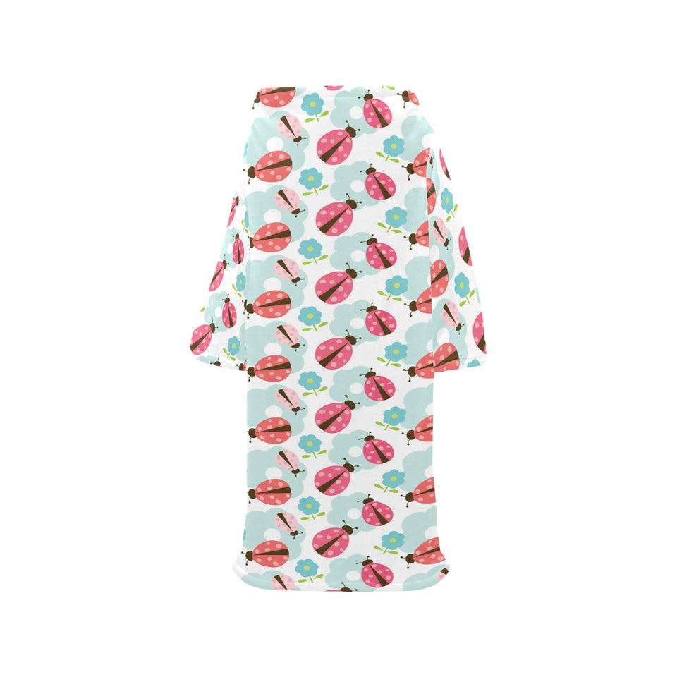 Ladybug Pattern Print Design 03 Blanket Robe with Sleeves