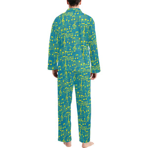 Music Notes Pattern Print Design 05 Men's Long Pajama Set