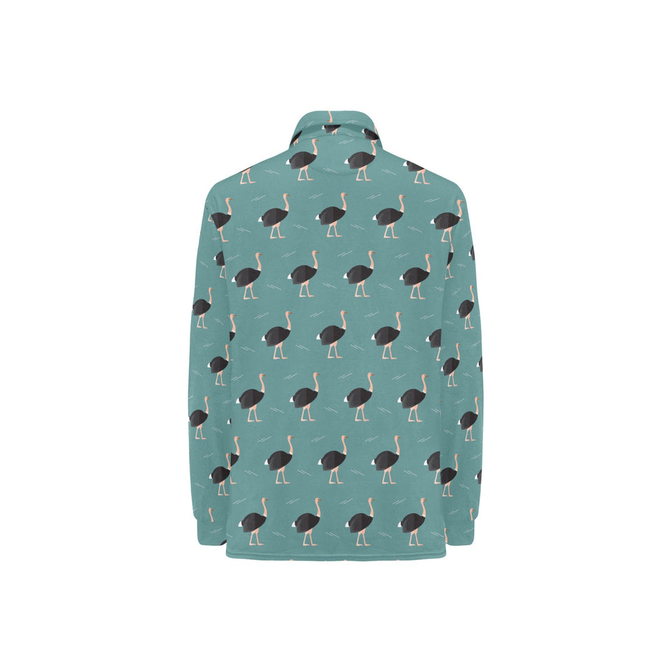 Ostrich Pattern Print Design 01 Women's Long Sleeve Polo Shirt