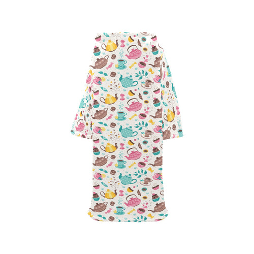 Tea pots Pattern Print Design 05 Blanket Robe with Sleeves