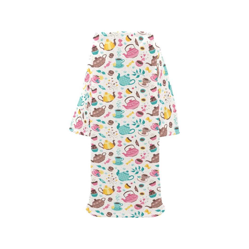 Tea pots Pattern Print Design 05 Blanket Robe with Sleeves