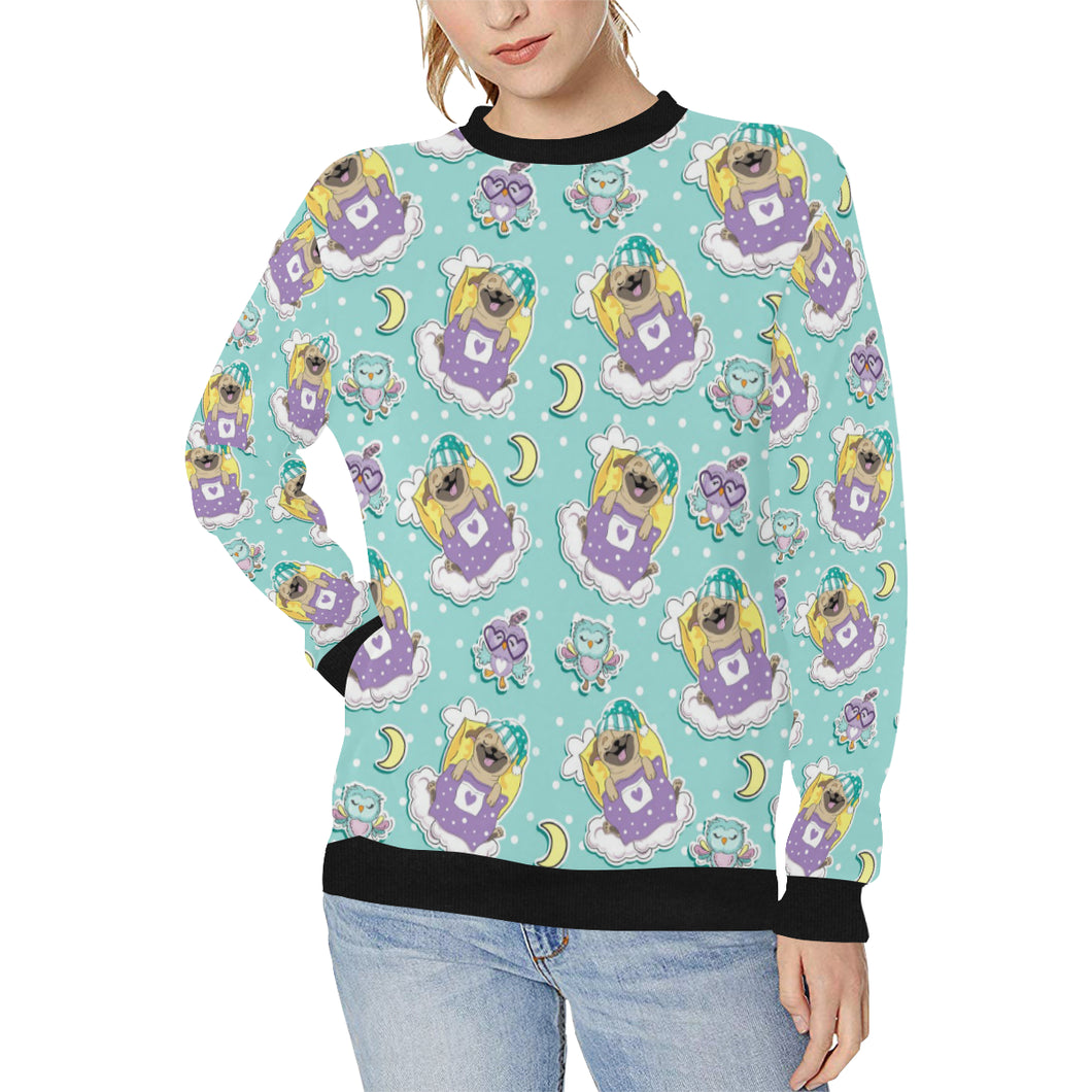 Pug Sweet Dream Pattern Women's Crew Neck Sweatshirt