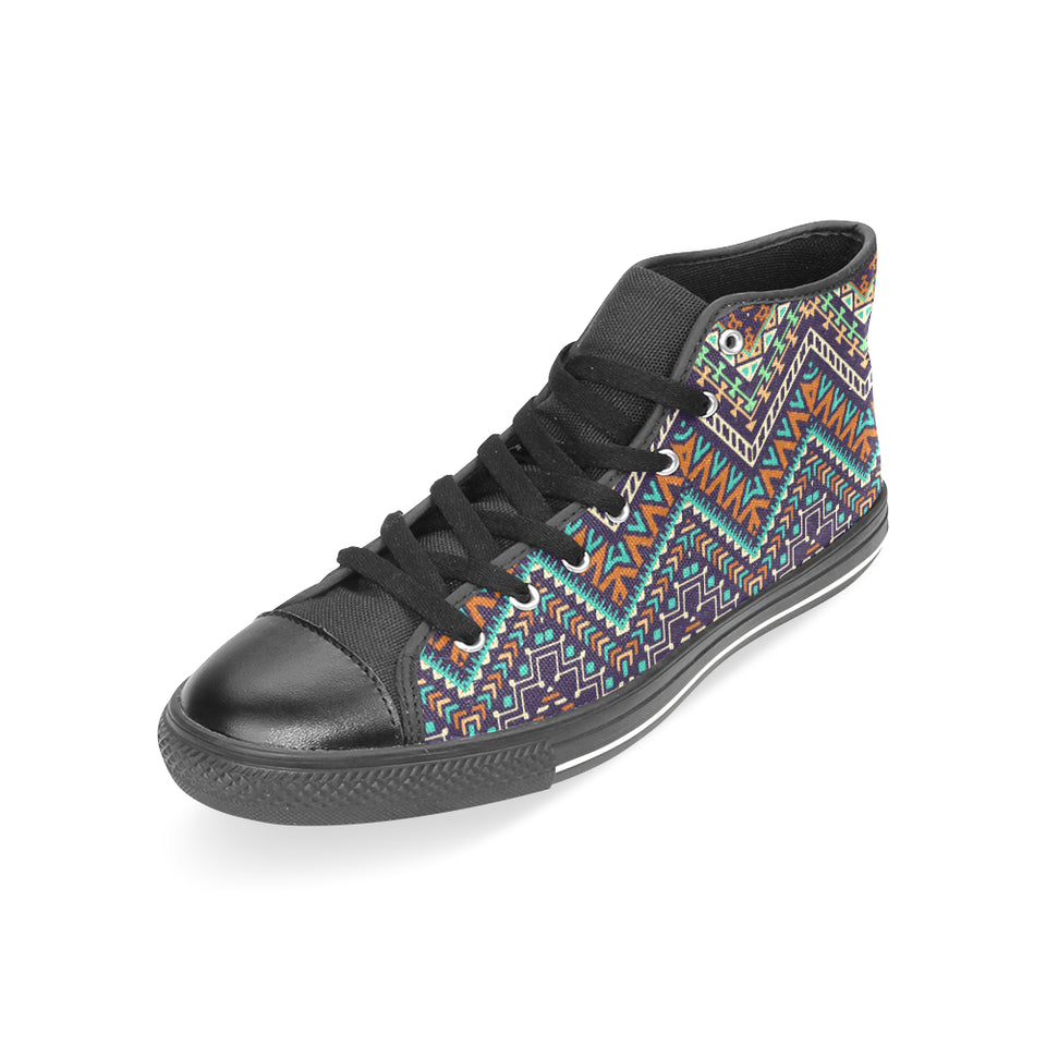 Zigzag African Afro Dashiki Adinkra Kente Women's High Top Canvas Shoes Black