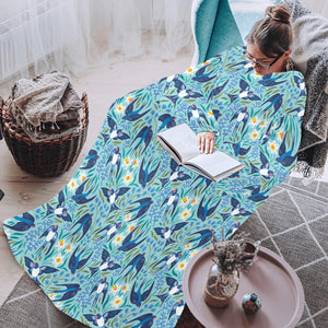 Swallow Pattern Print Design 05 Blanket Robe with Sleeves