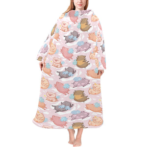 Pig Pattern Print Design 02 Blanket Robe with Sleeves