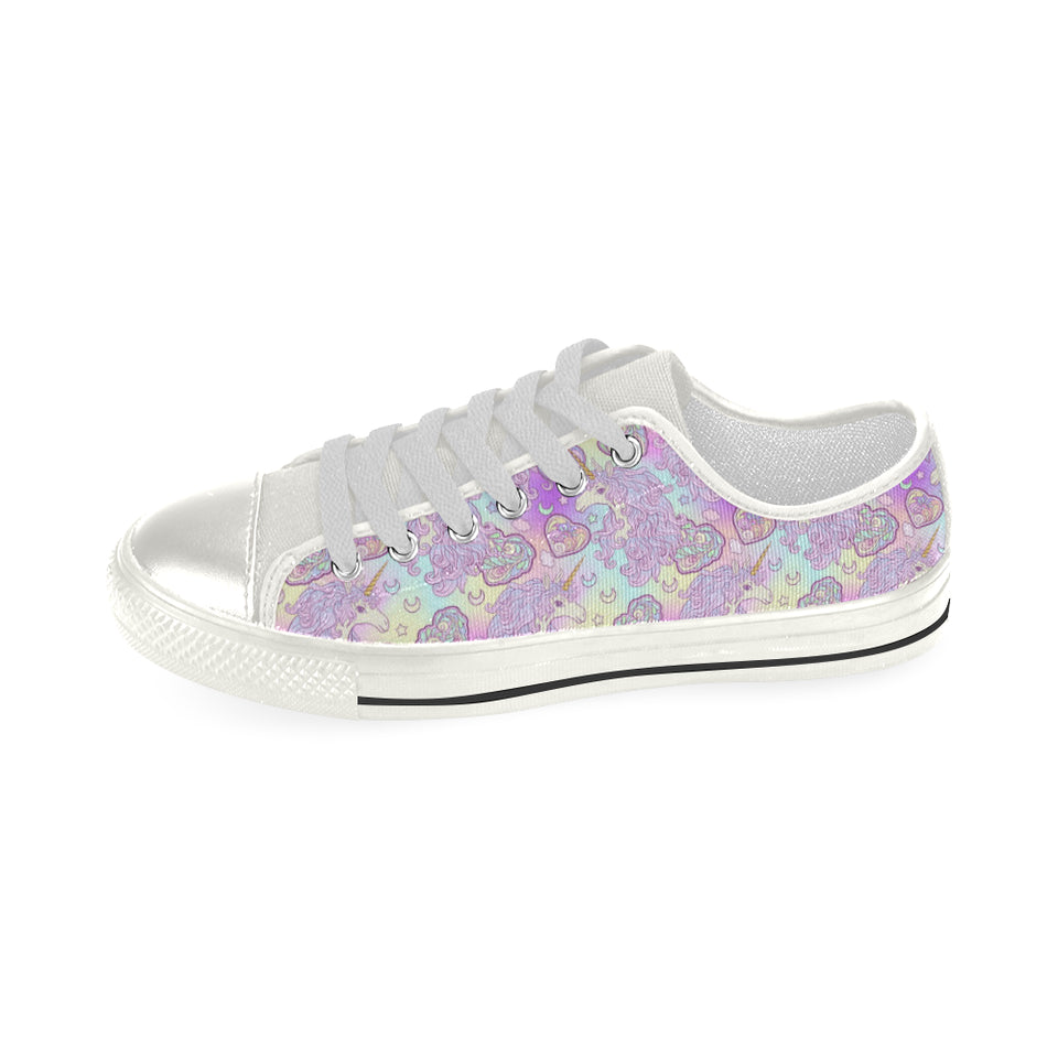 Unicorn Heart Pattern Women's Low Top Canvas Shoes White