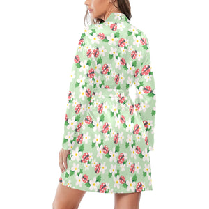 Ladybug Pattern Print Design 05 Women's Long Sleeve Belted Night Robe