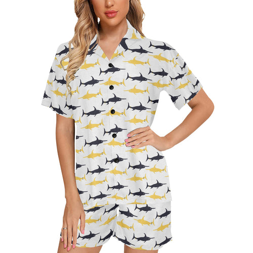 Swordfish Pattern Print Design 05 Women's V-Neck Short Pajama Set