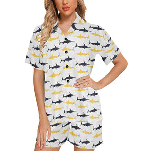 Swordfish Pattern Print Design 05 Women's V-Neck Short Pajama Set