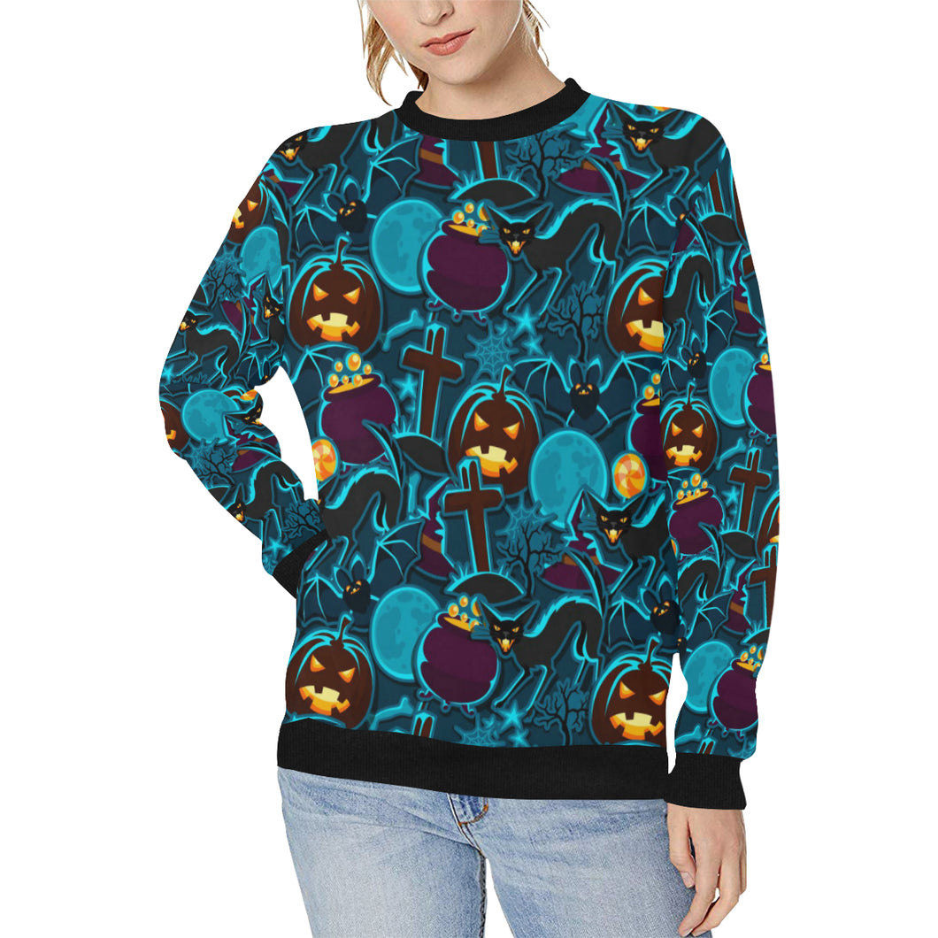 Halloween Pumpkin Cat Pattern Women's Crew Neck Sweatshirt
