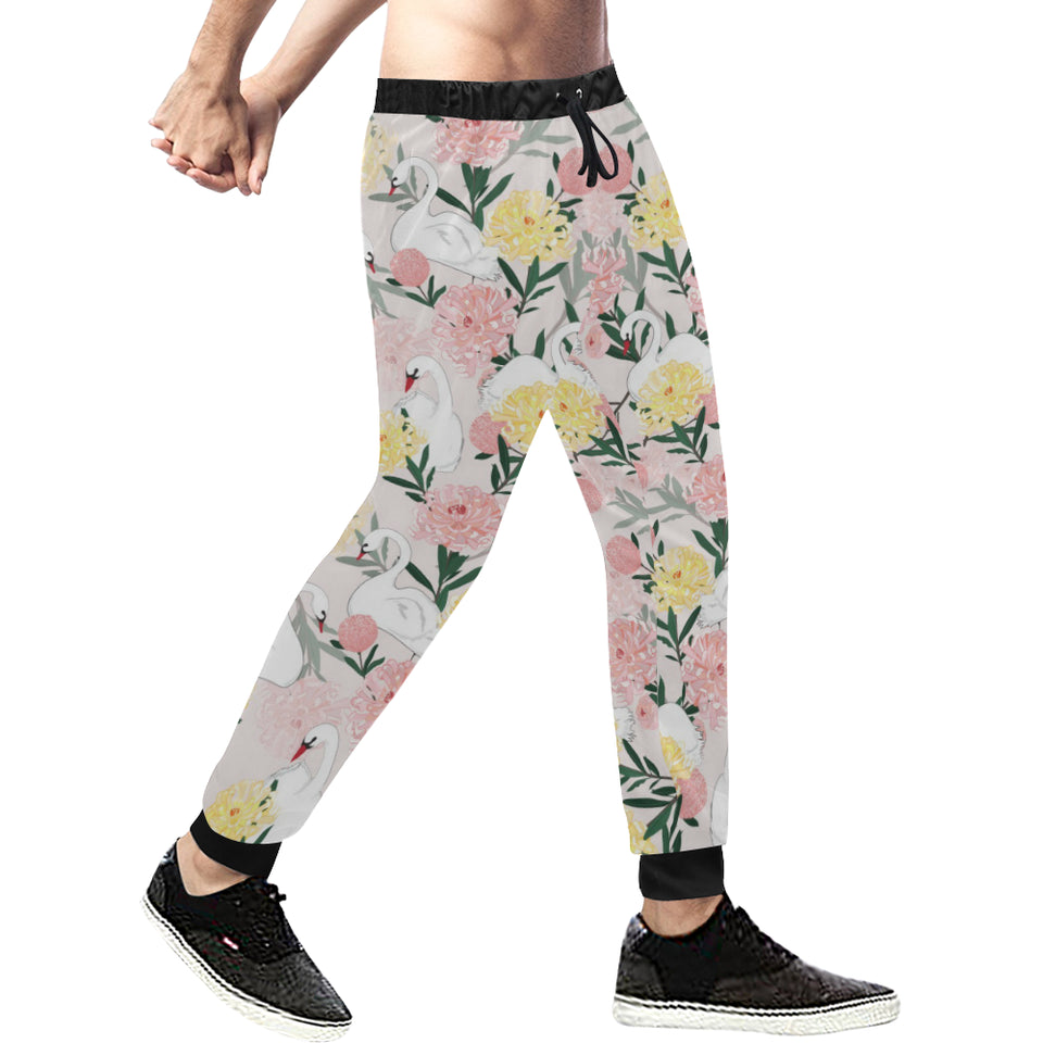 Swan Flower Pattern Unisex Casual Sweatpants