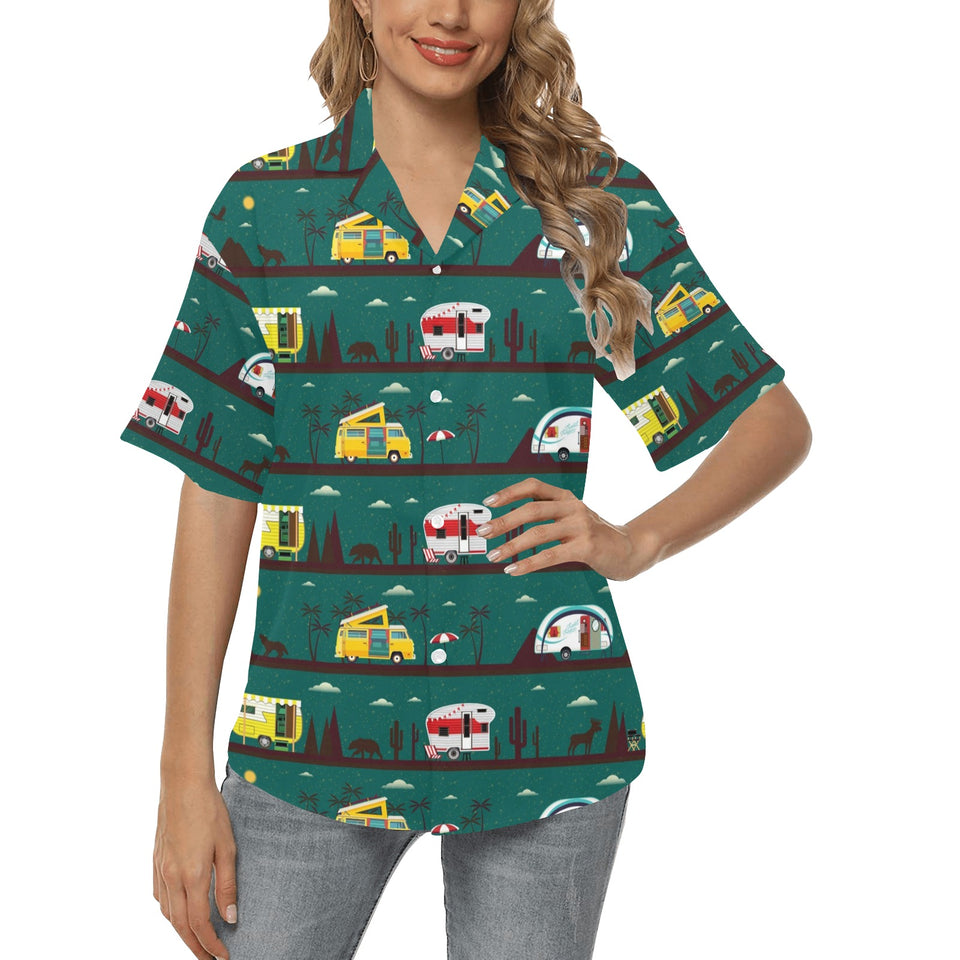 Camper Van Pattern Print Design 03 Women's All Over Print Hawaiian Shirt