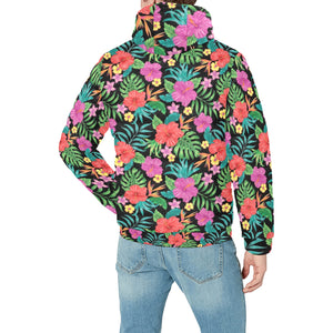 Hibiscus Pattern Print Design 01 Men's Padded Hooded Jacket(ModelH42)